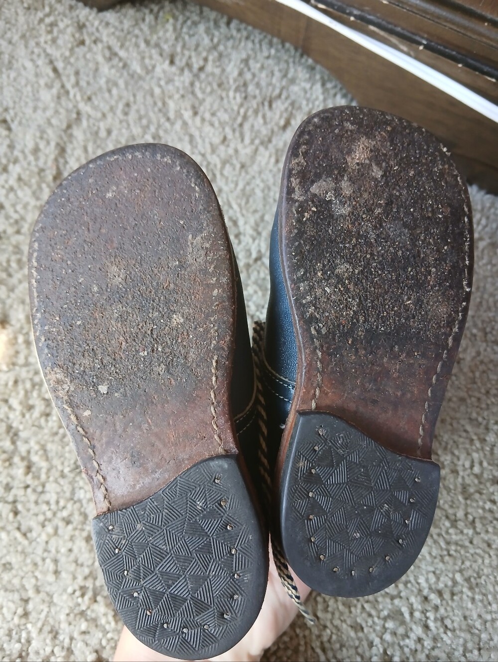 Vintage Navy Blue Leather Casual Boots with Tan Accents - Picture 3 of 7
